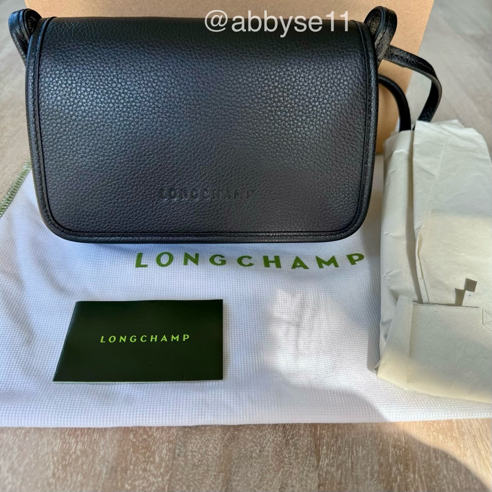 Longchamp Black Le Foulonné Leather Wallet-On-Strap XS Clutch NWT 100% Authentic - Picture 1 of 11